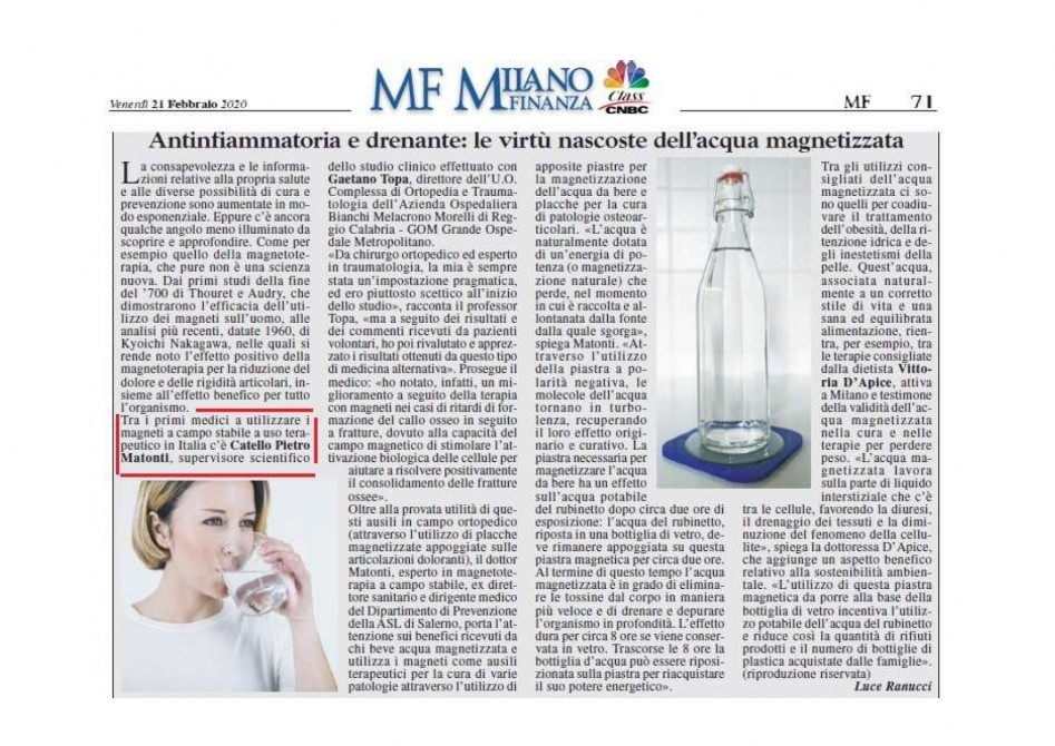 acqua magnetizzata rivista medica